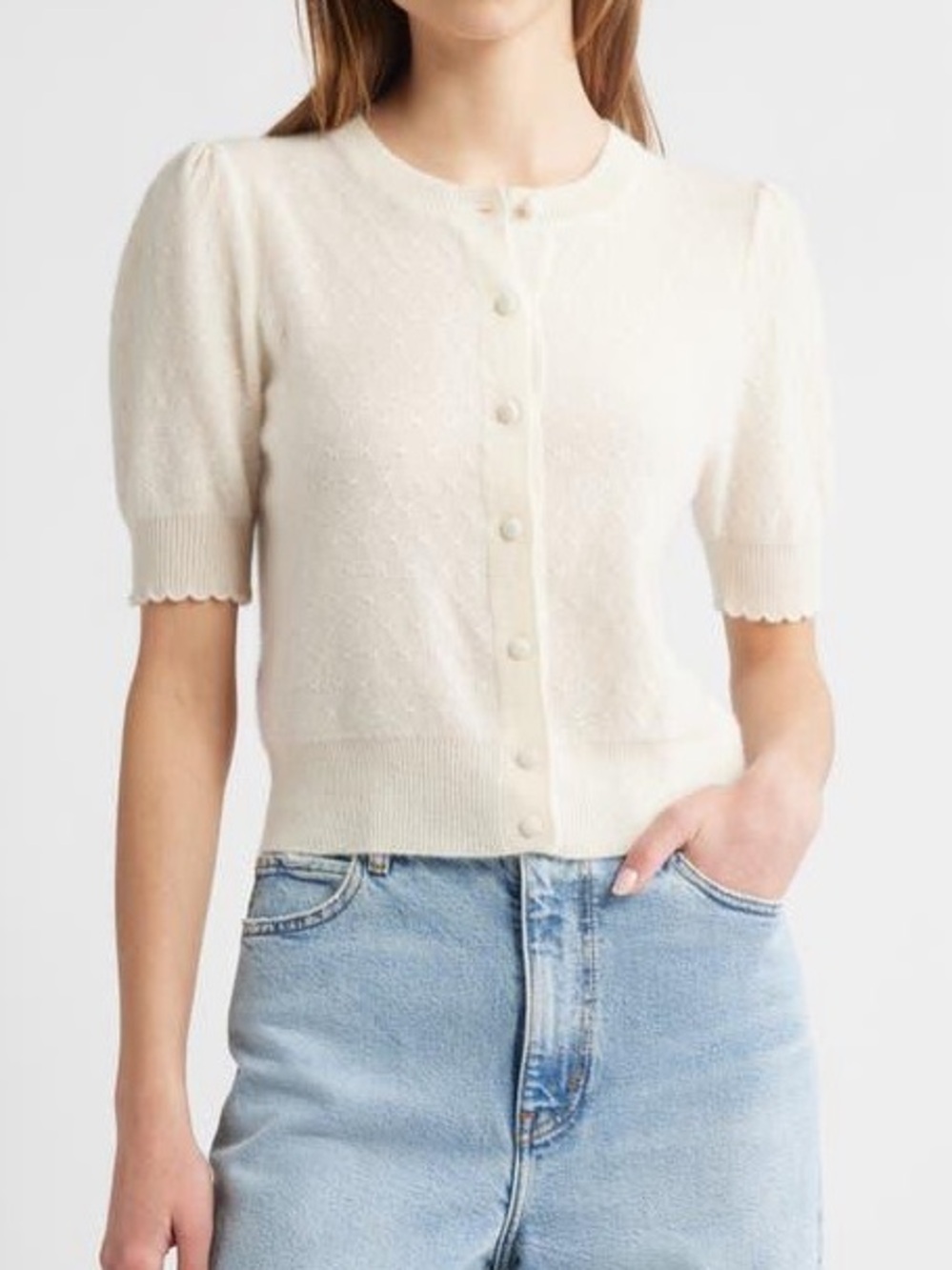 FRAME The Cashmere Pointelle Cardi 100% Cashmere Cardigan Sweater Top Size XS